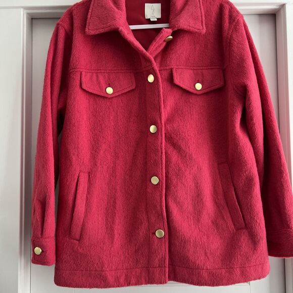Joie Pink Flannel Gold Button Down Shacket Jacket Size medium - Picture 6 of 8
